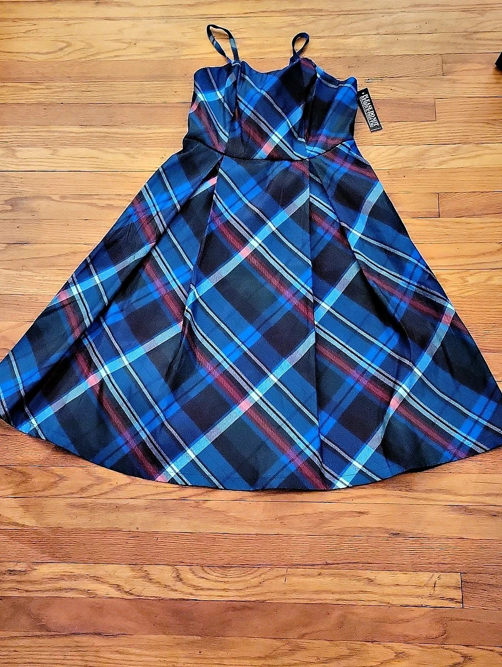 NY&C Women's Plaid Fit & Flare Dress in Blue & Black Medium NWT